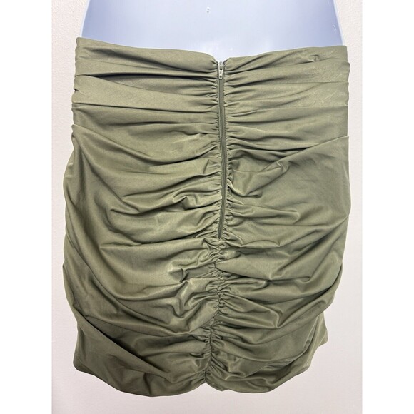 ASOS Sz 10 Asymmetrical Ruched Mini Skirt Green Side Button Detail Cotton Blend - Picture 12 of 12